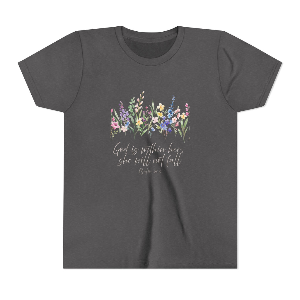 Youth Floral Faith Tee — "God is within her, she will not fail"