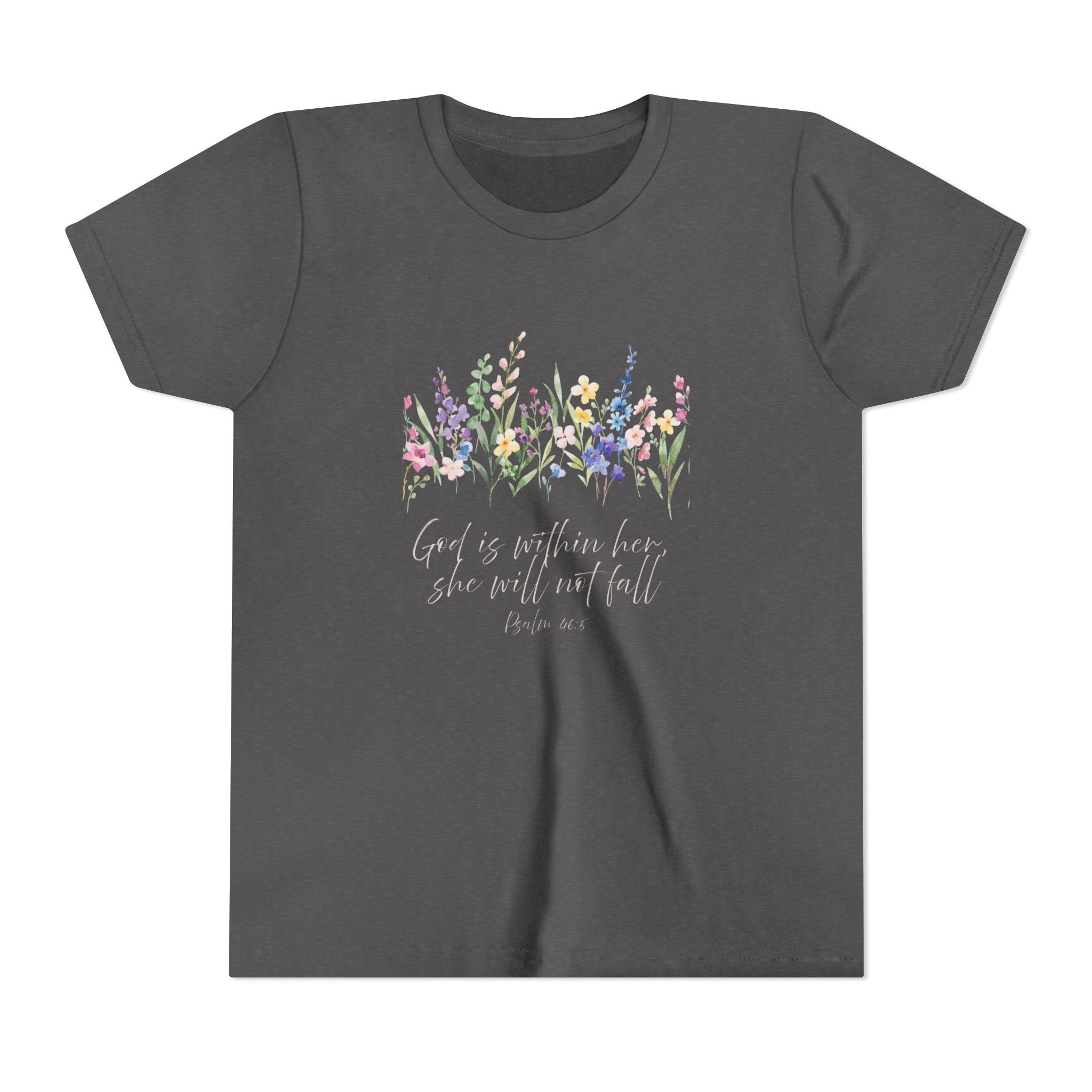 Youth Floral Faith Tee — "God is within her, she will not fail"
