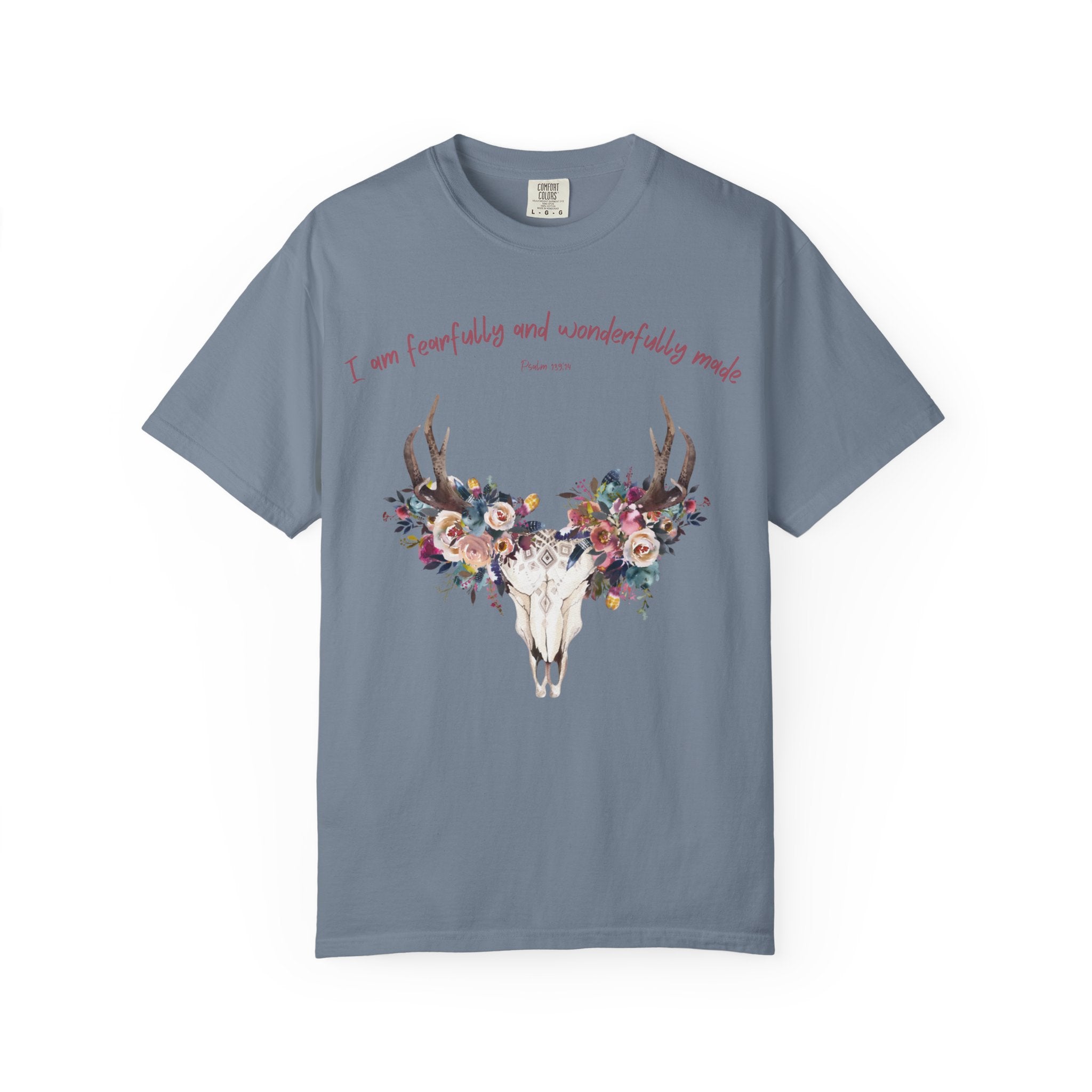 Floral Deer Skull T-Shirt — "I am fearfully and wonderfully made" Christian Floral Tee