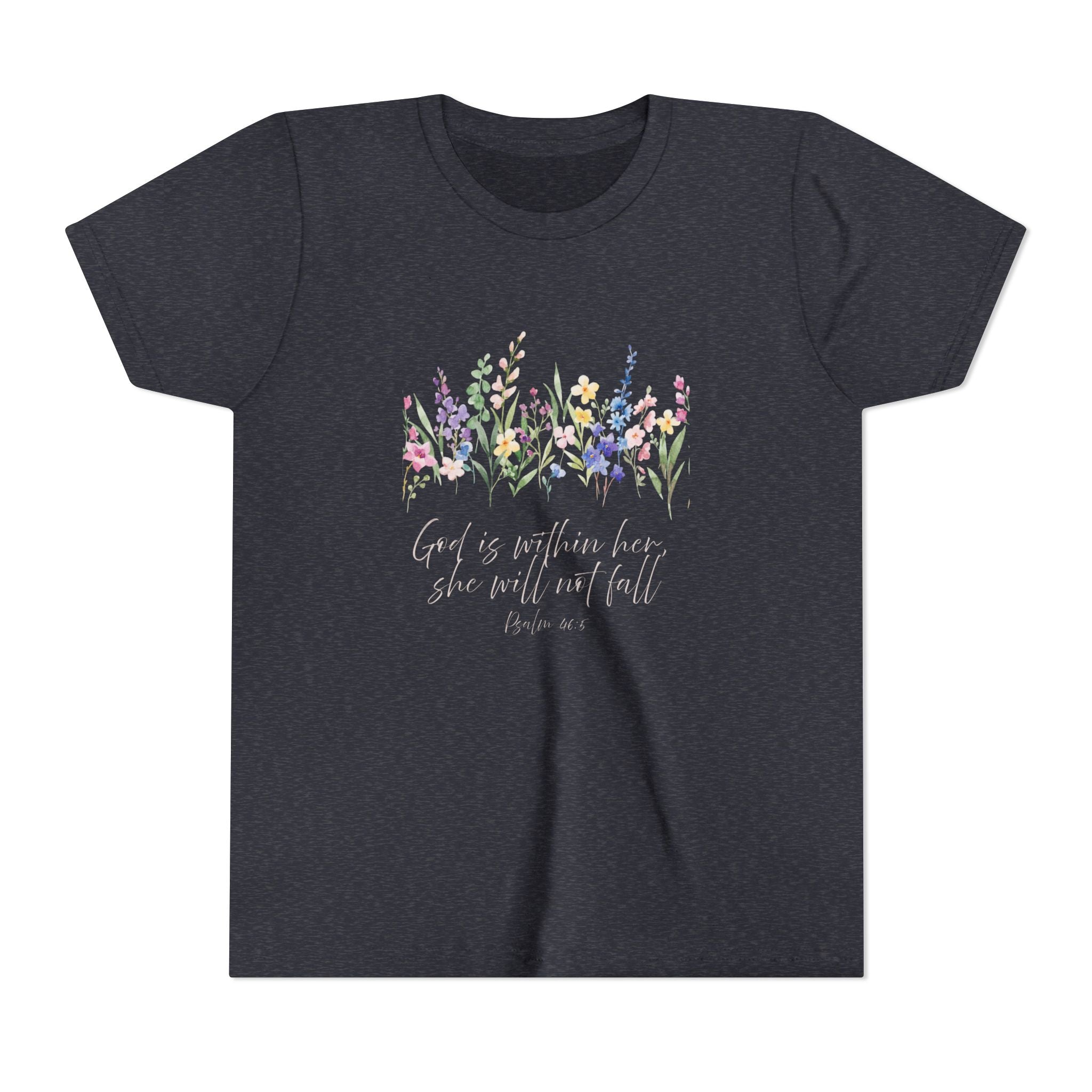 Youth Floral Faith Tee — "God is within her, she will not fail"