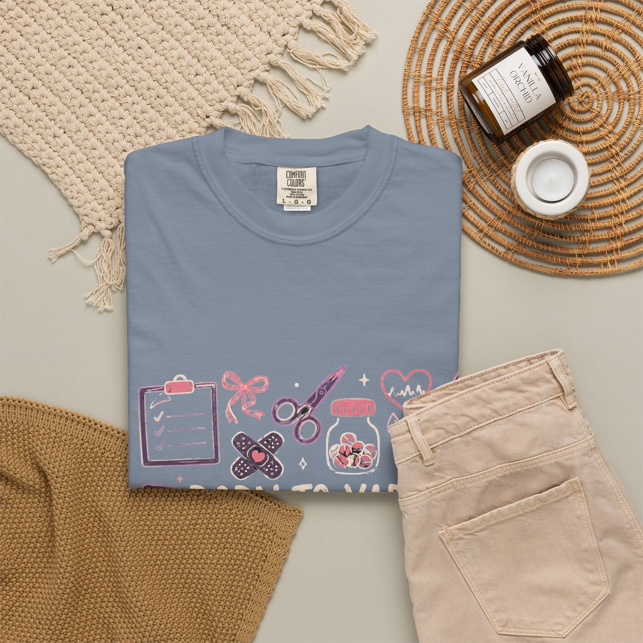 Nurse T-Shirt — "Born to Yap, Forced to Chart" Cute Medical Doodle Tee