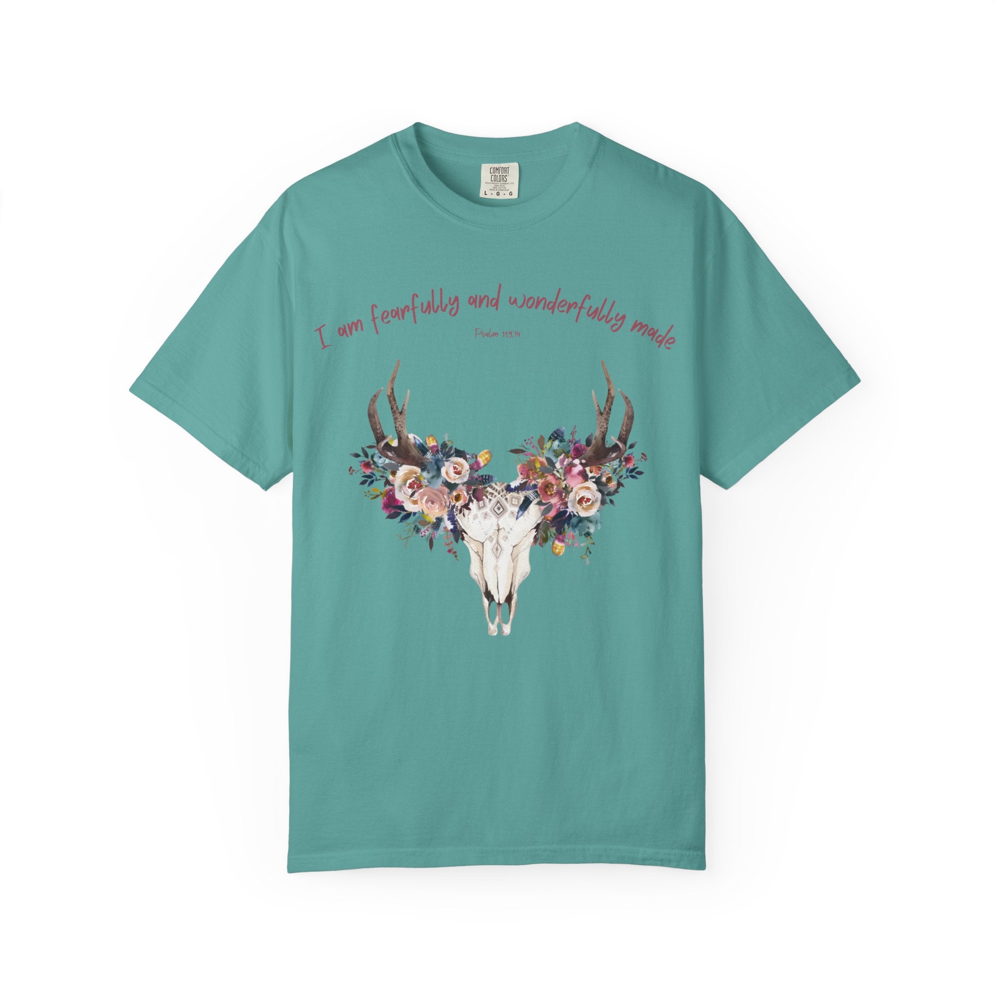 Floral Deer Skull T-Shirt — "I am fearfully and wonderfully made" Christian Floral Tee