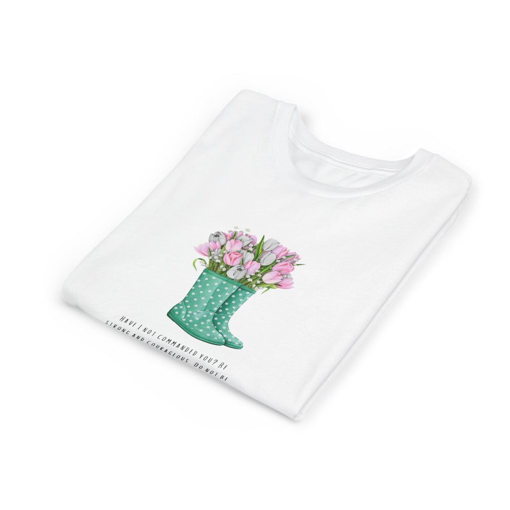 Rain Boot Tulip Youth Tee | Joshua 1:9 Floral Tee | Spring Easter Gift