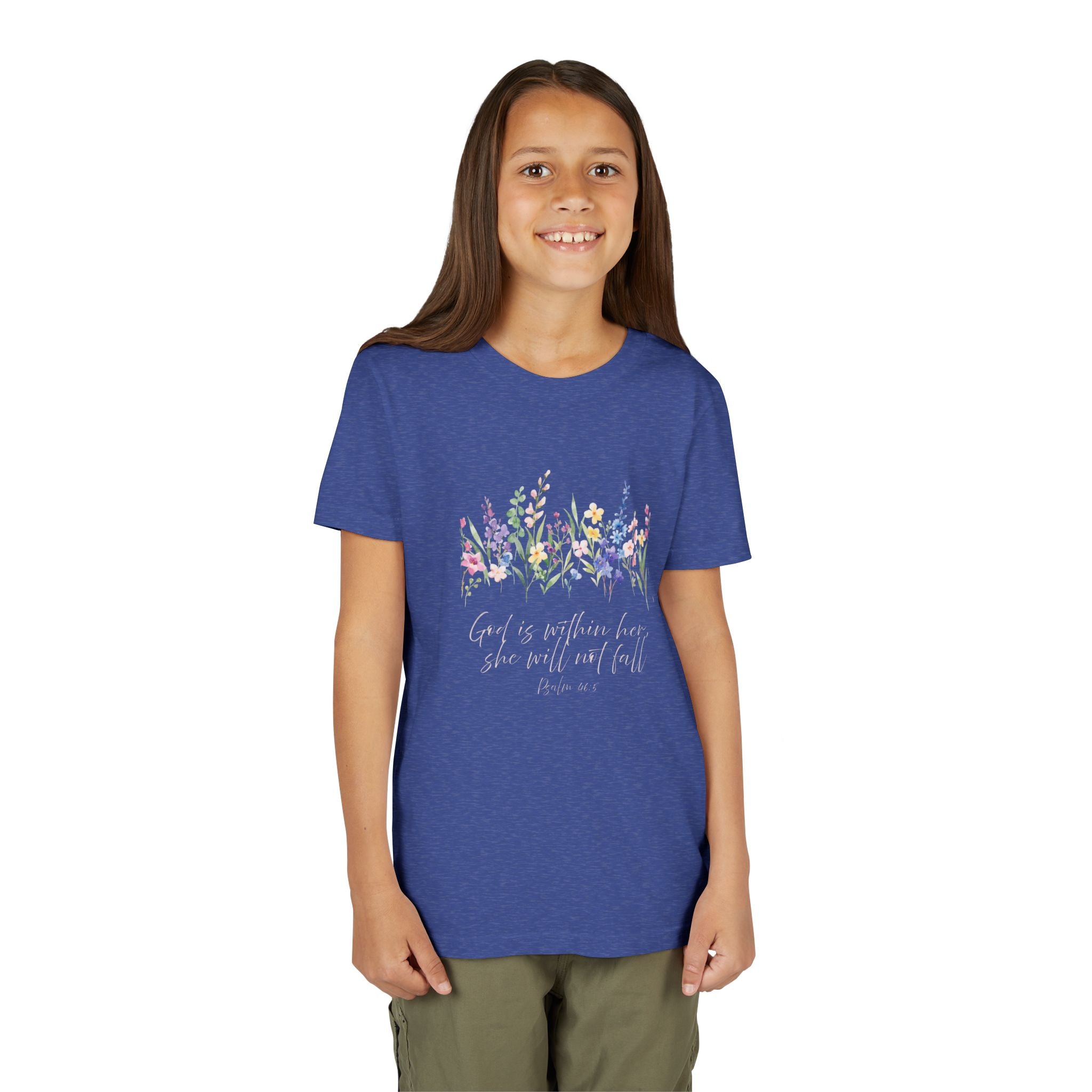God Is Within Her Youth Tee | Floral Psalm 46:5 | Christian Girl Gift
