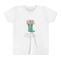 Youth Tee — Green Polka Dot Rain Boot with Pink Tulips Floral Shirt