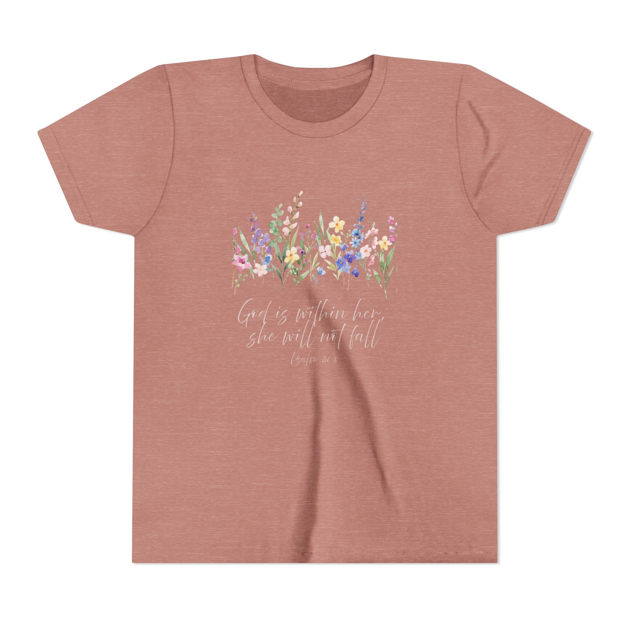 Youth Floral Faith Tee — "God is within her, she will not fail"