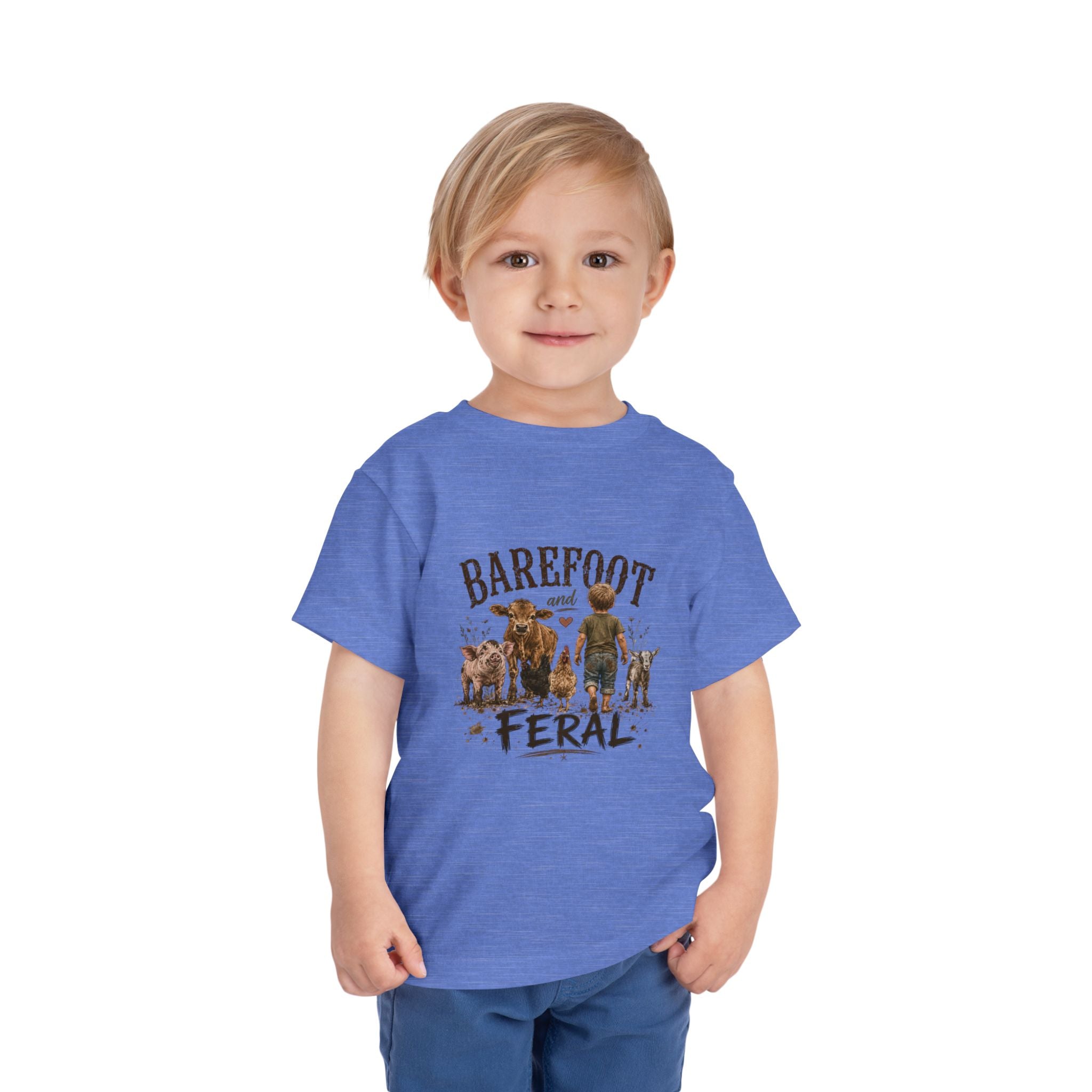 Barefoot and Feral Toddler Tee | Calf & Farm Graphic | Farm Kid Gift