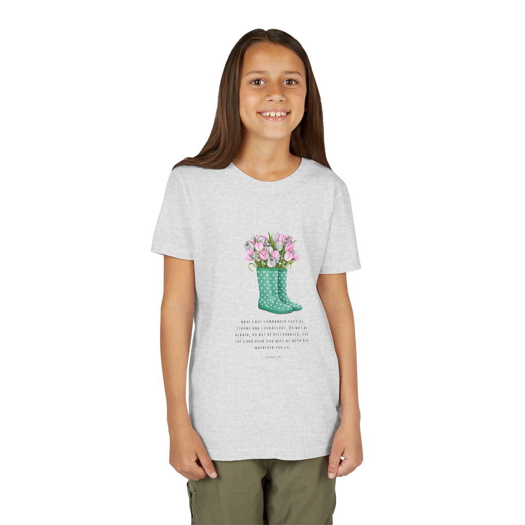 Rain Boot Tulip Youth Tee | Joshua 1:9 Floral Tee | Spring Easter Gift
