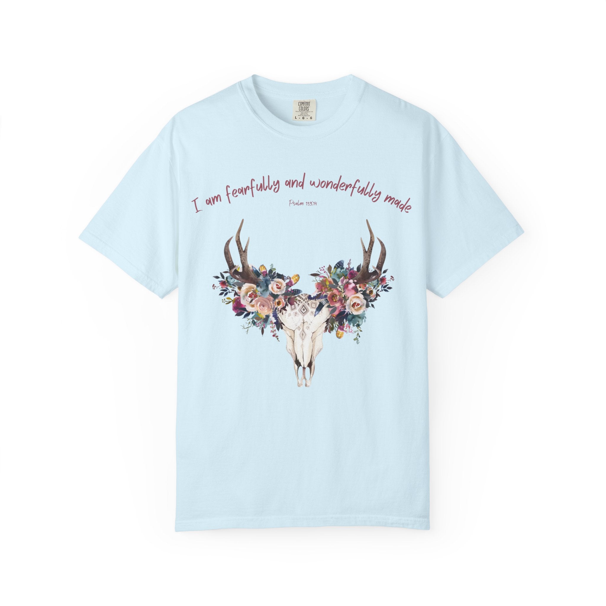 Floral Deer Skull T-Shirt — "I am fearfully and wonderfully made" Christian Floral Tee