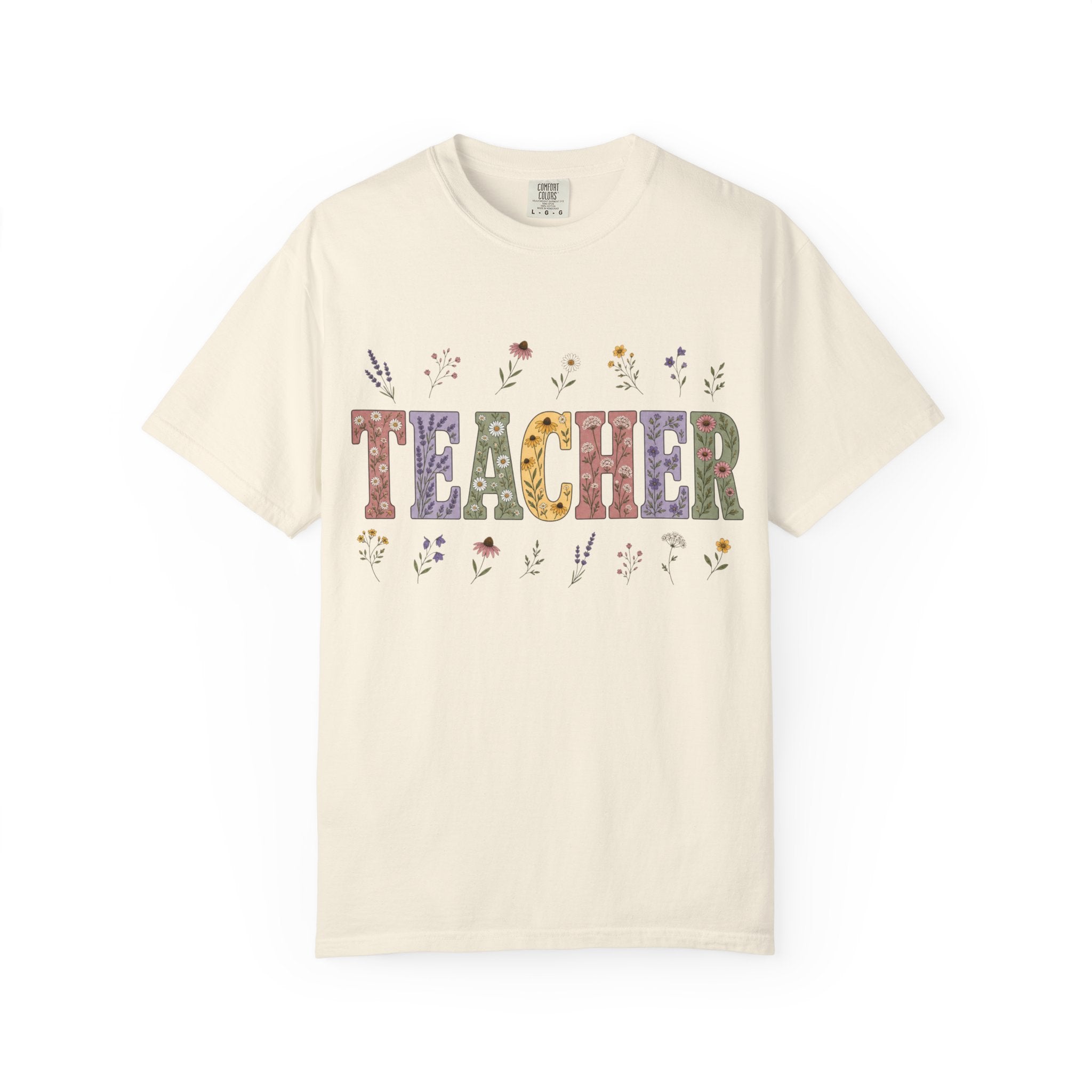 Teacher Floral Graphic T-Shirt | ‘TEACHER’ Vintage Garden Design