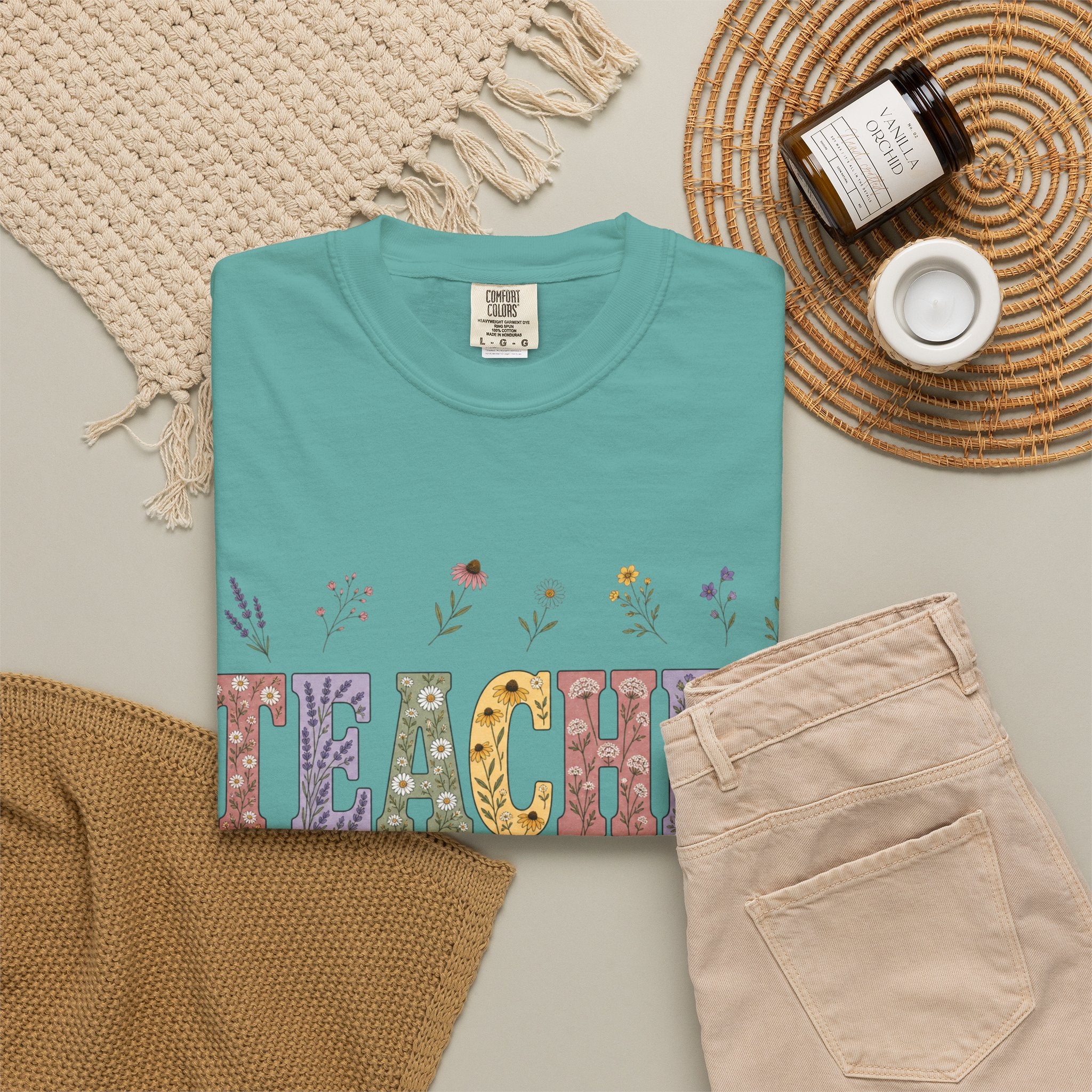 Teacher Floral Graphic T-Shirt | ‘TEACHER’ Vintage Garden Design
