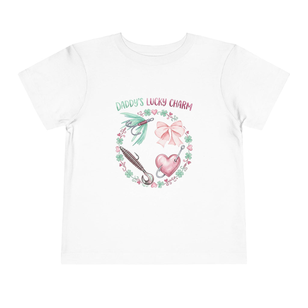 Daddy's Lucky Charm Toddler Tee | Fishing & Bow Design | Girl Dad Gift