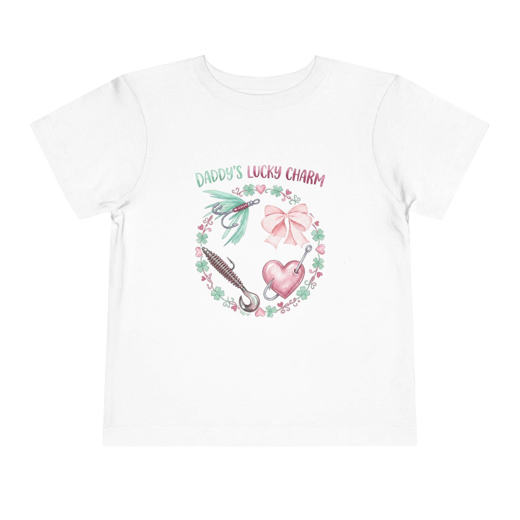 Daddy's Lucky Charm Toddler Tee | Fishing & Bow Design | Girl Dad Gift