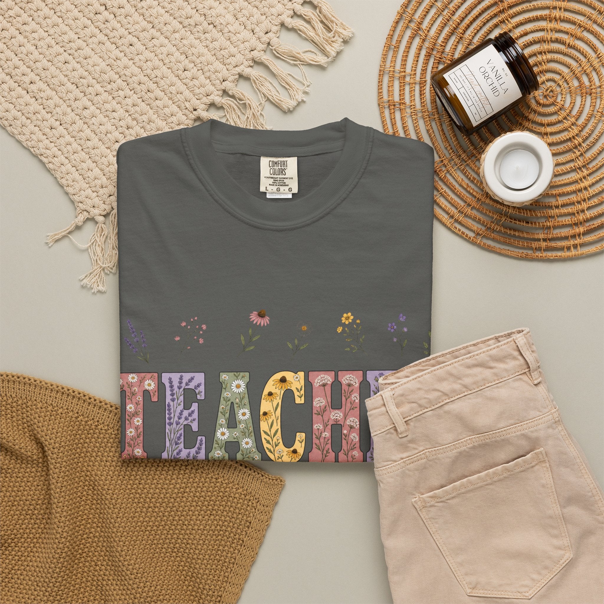Teacher Floral Graphic T-Shirt | ‘TEACHER’ Vintage Garden Design