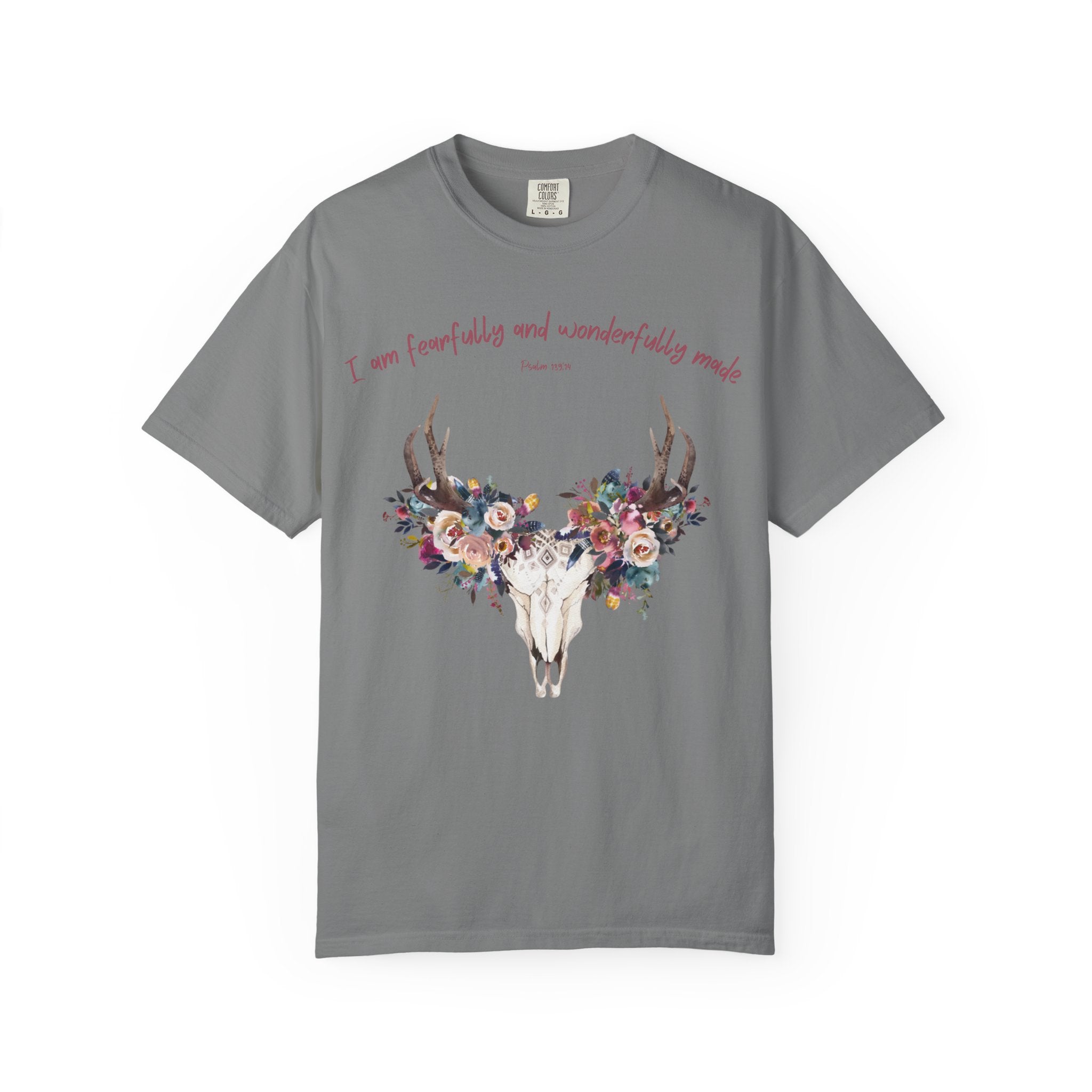 Floral Deer Skull T-Shirt — "I am fearfully and wonderfully made" Christian Floral Tee