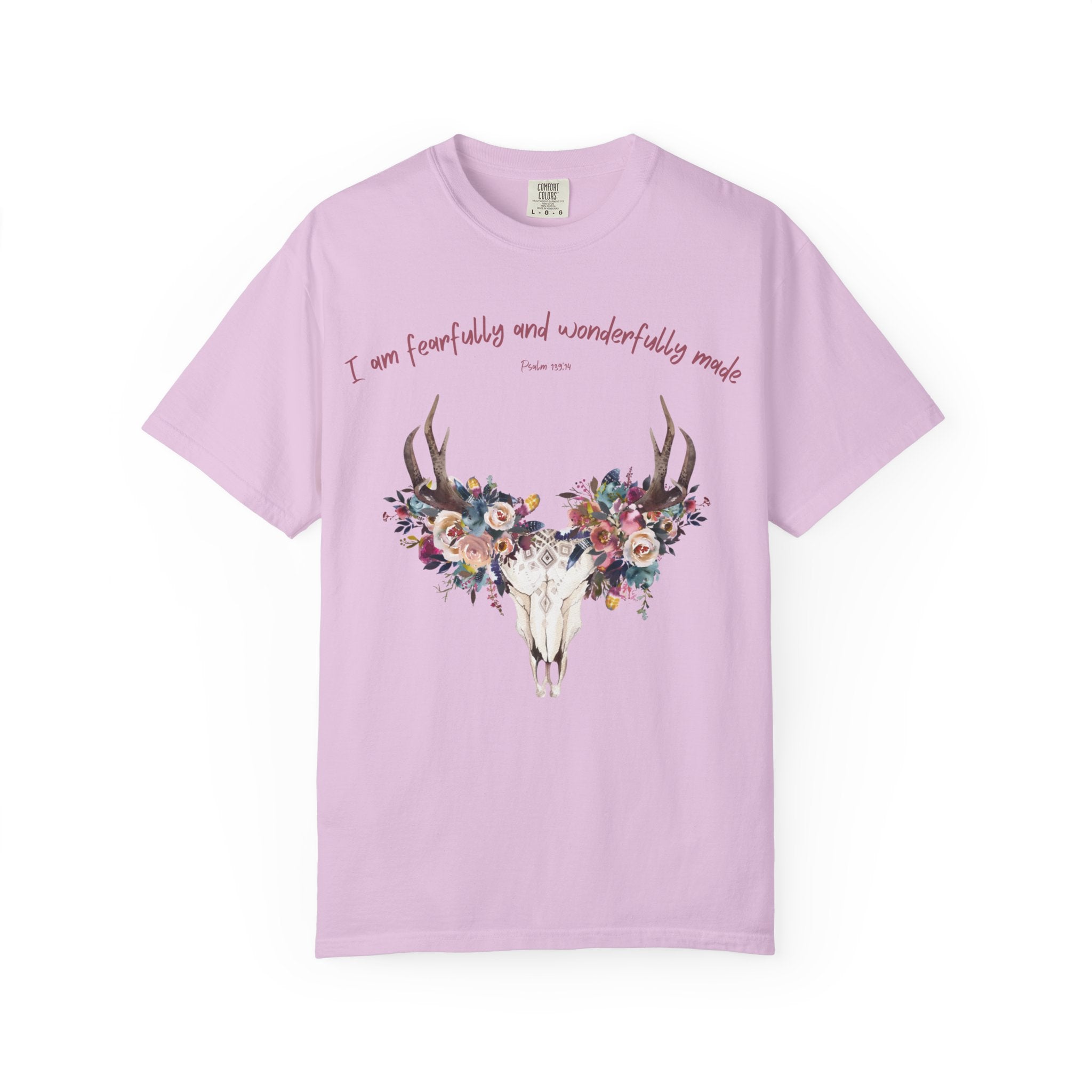 Floral Deer Skull T-Shirt — "I am fearfully and wonderfully made" Christian Floral Tee