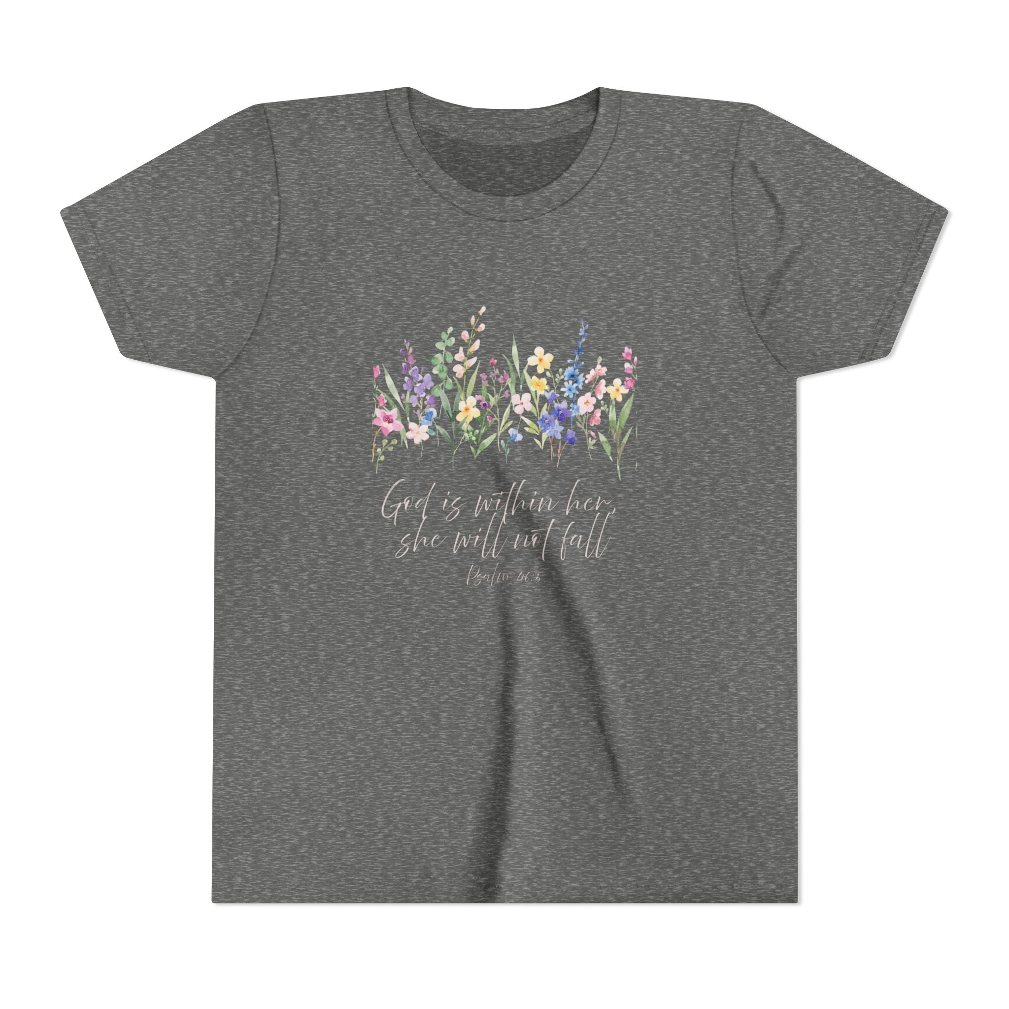 Youth Floral Faith Tee — "God is within her, she will not fail"