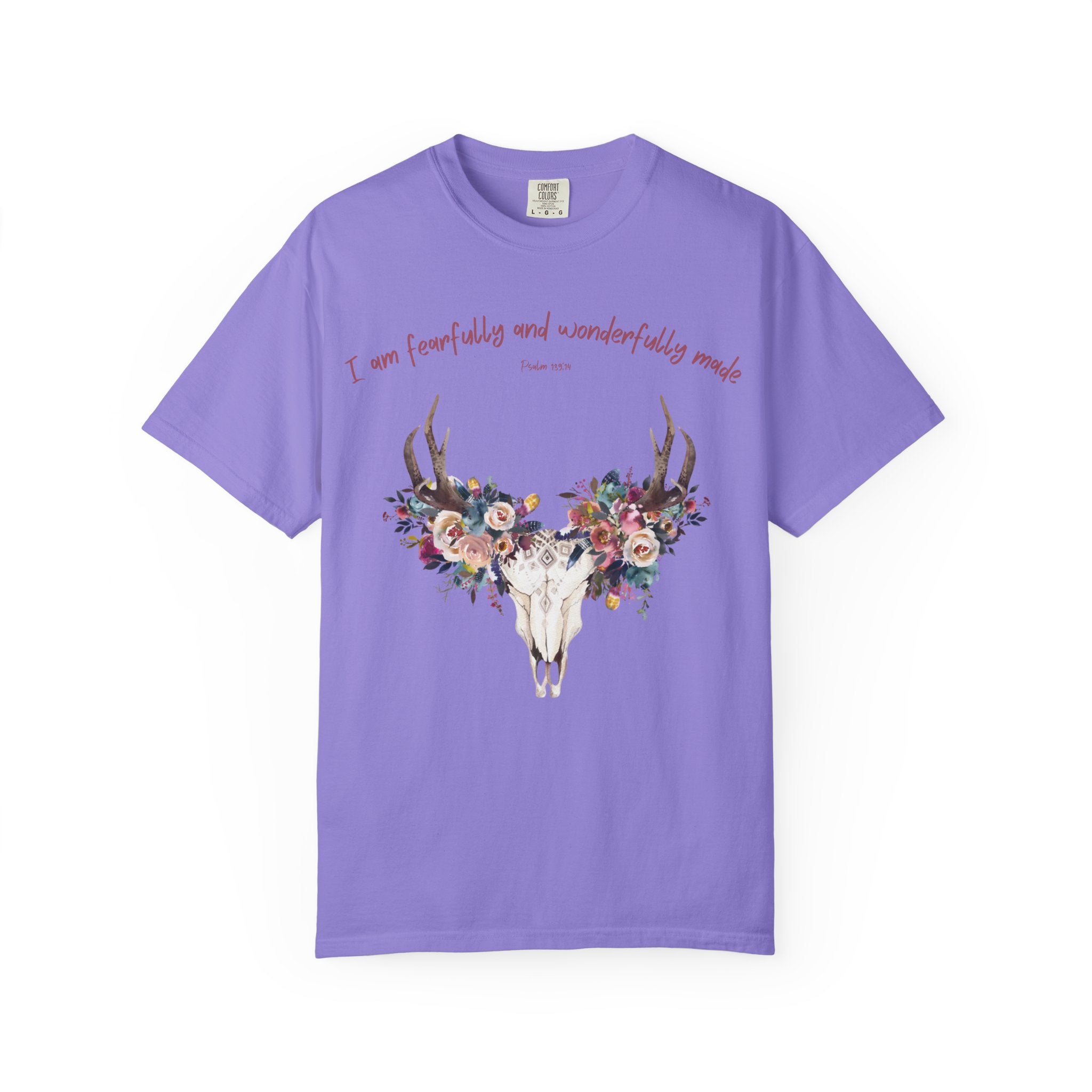 Floral Deer Skull T-Shirt — "I am fearfully and wonderfully made" Christian Floral Tee