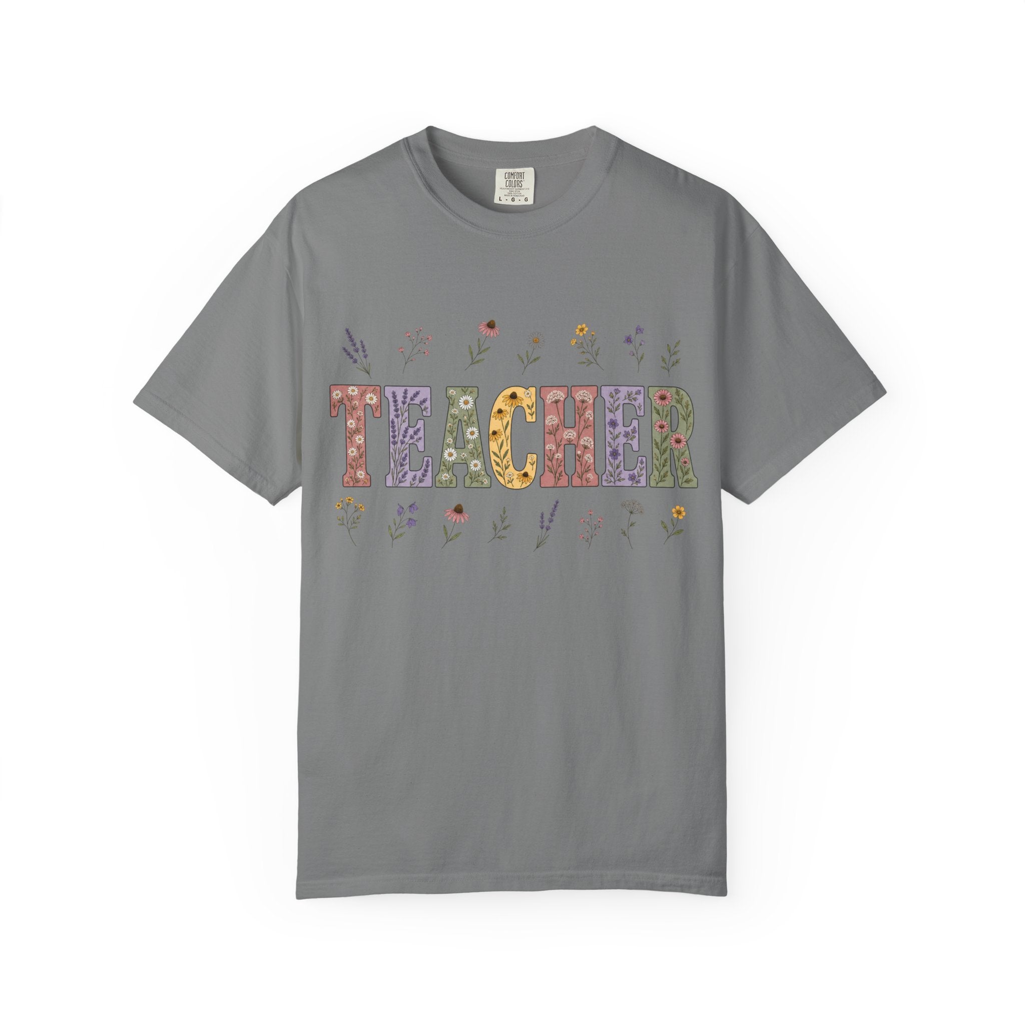 Teacher Floral Graphic T-Shirt | ‘TEACHER’ Vintage Garden Design