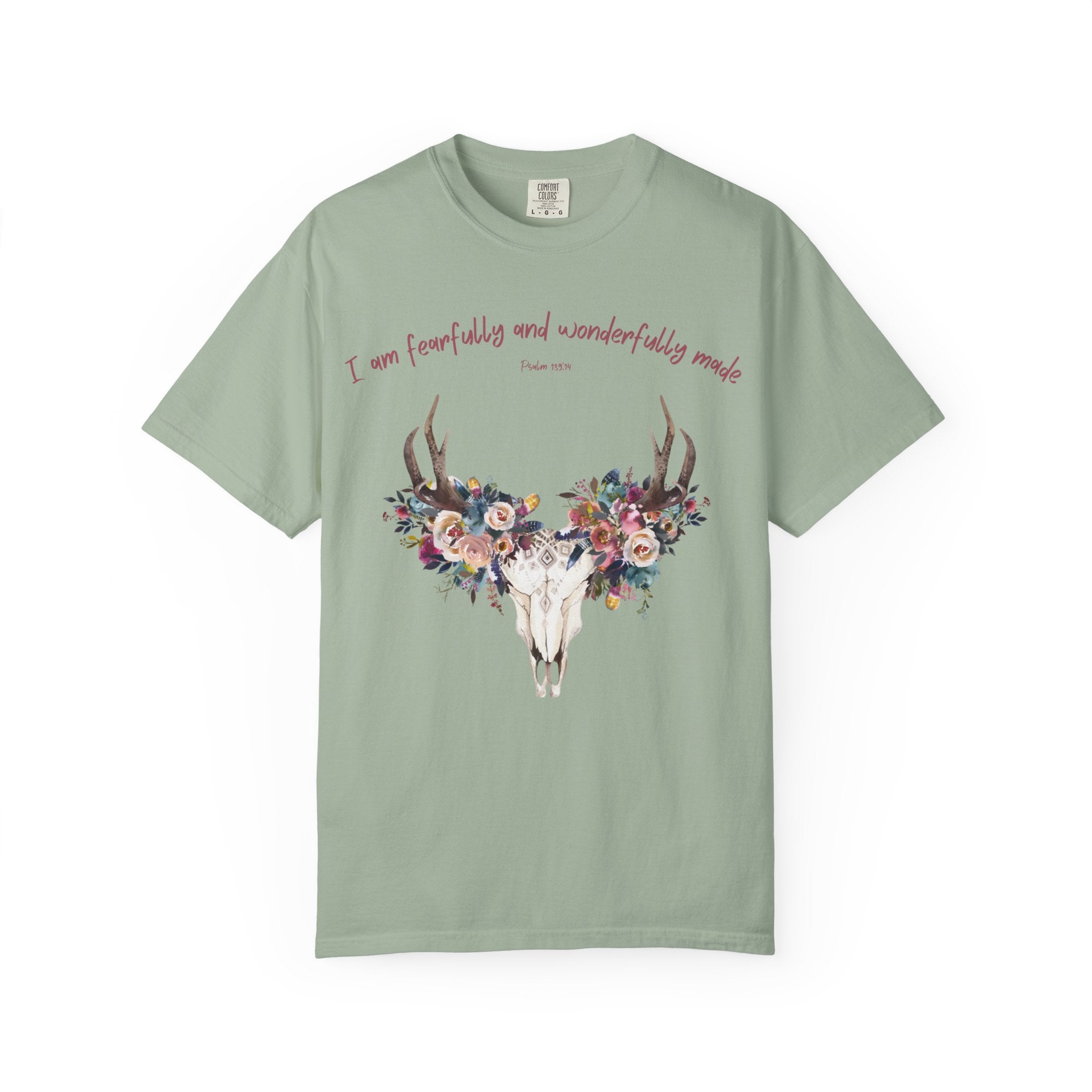 Floral Deer Skull T-Shirt — "I am fearfully and wonderfully made" Christian Floral Tee