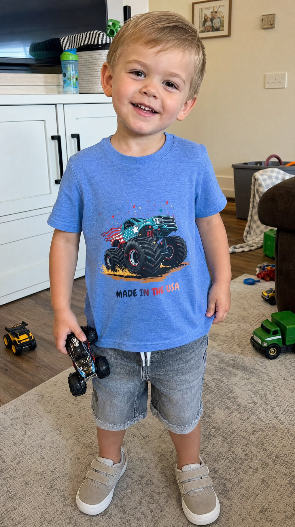 Made in the USA Monster Truck Toddler Tee | Patriotic 4th of July Gift