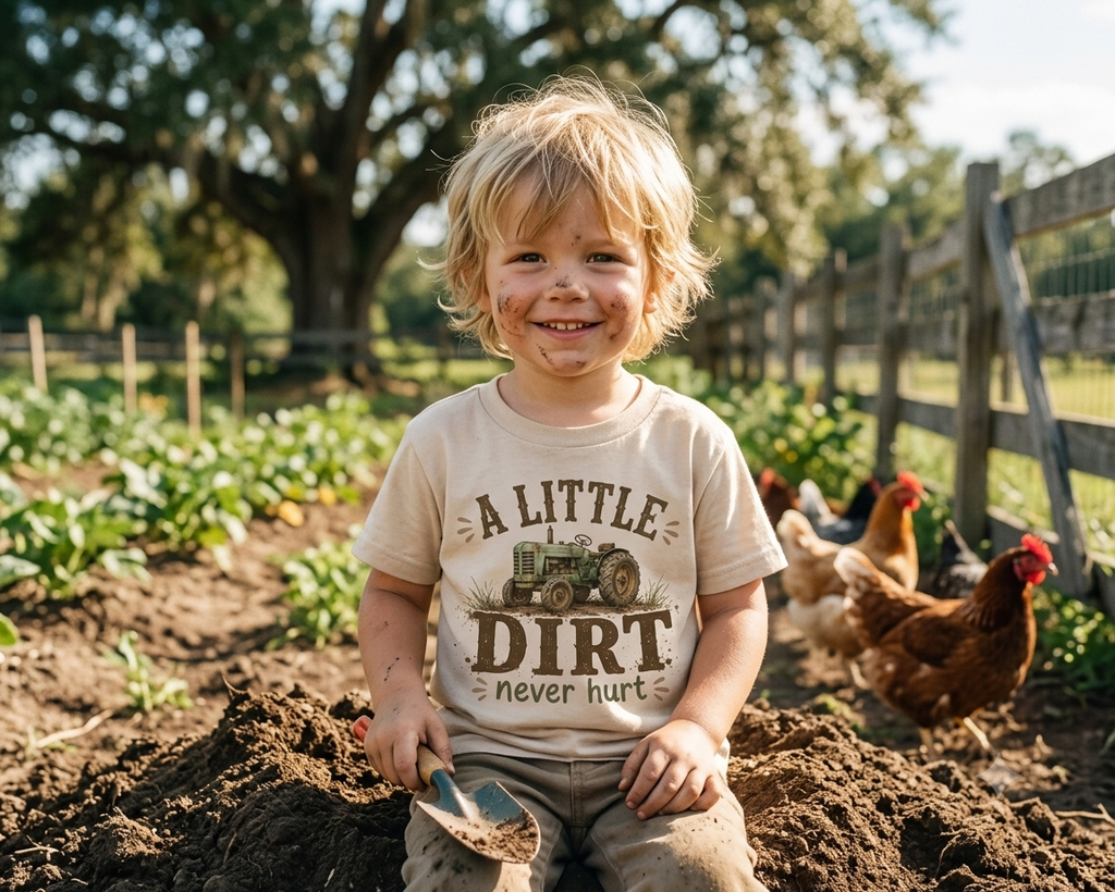 A Little Dirt Never Hurt Toddler Tee | Tractor Graphic | Farm Kid Gift
