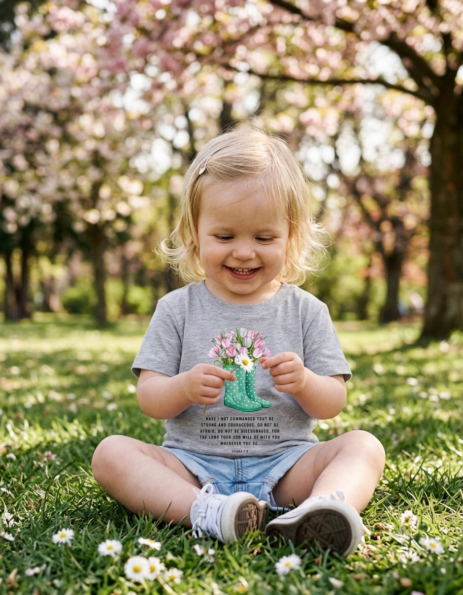 Rain Boot Tulip Toddler Tee | Joshua 1:9 Floral Shirt | Easter Gift