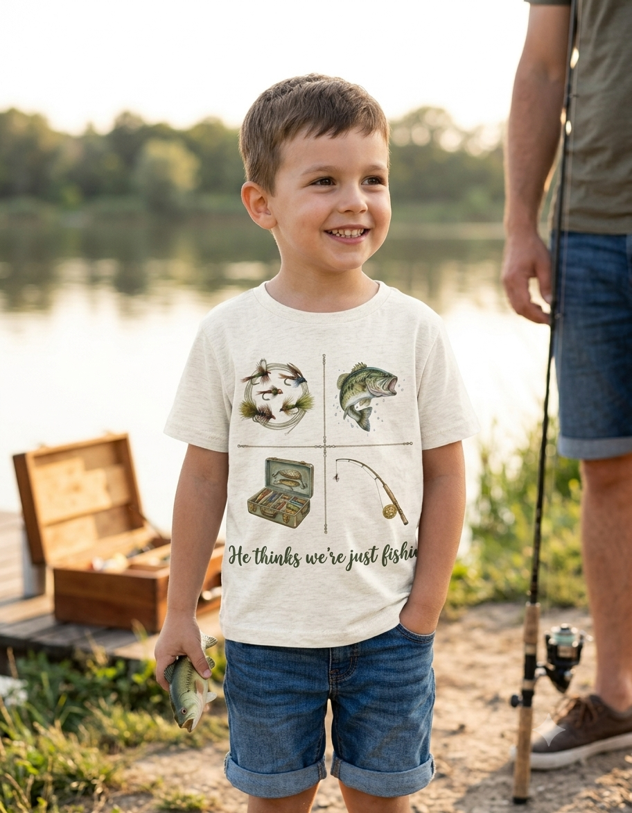 He Thinks We're Just Fishin' Toddler Tee | Fishing Tee | Daddy Gift