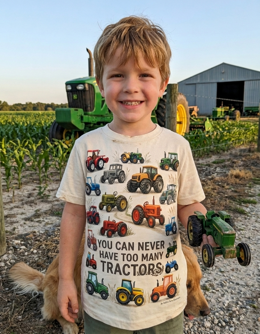 Never Too Many Tractors Toddler Tee | Farm Graphic | Birthday Gift