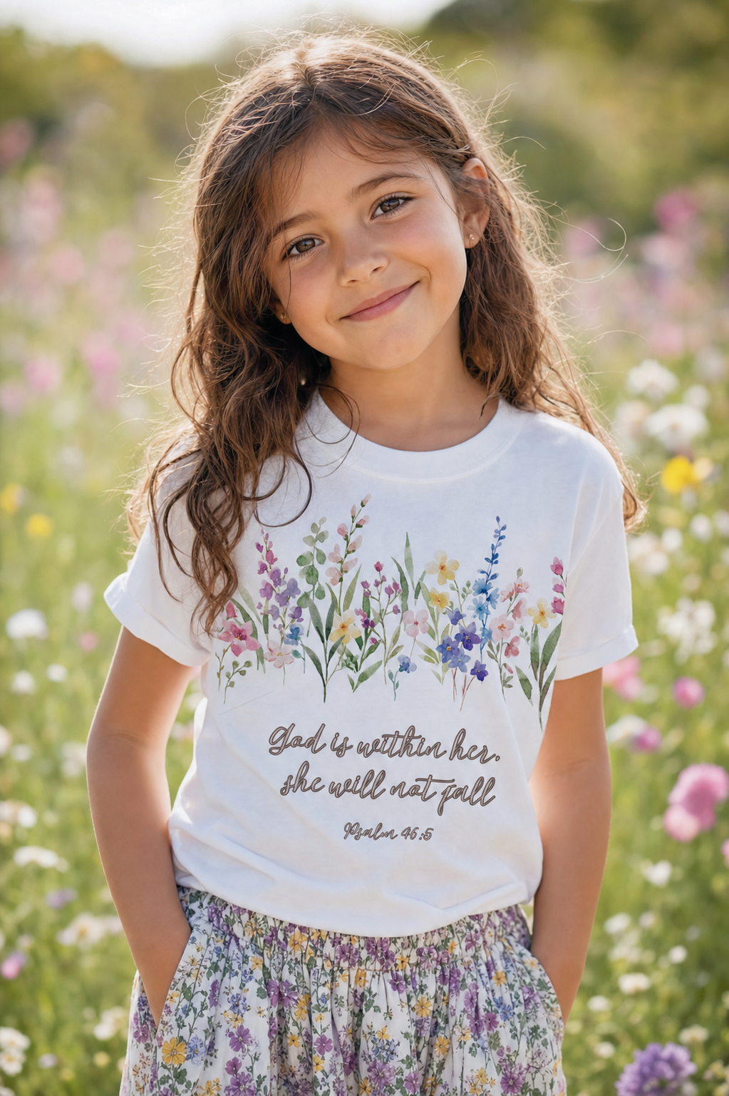 God Is Within Her Youth Tee | Floral Psalm 46:5 | Christian Girl Gift