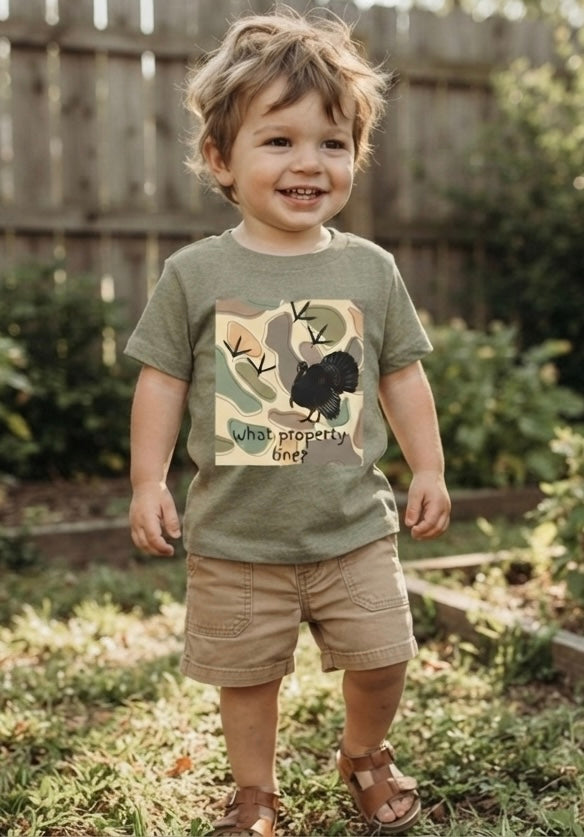 Camo Turkey What Property Line Toddler Tee | Hunting Kid Fall Gift