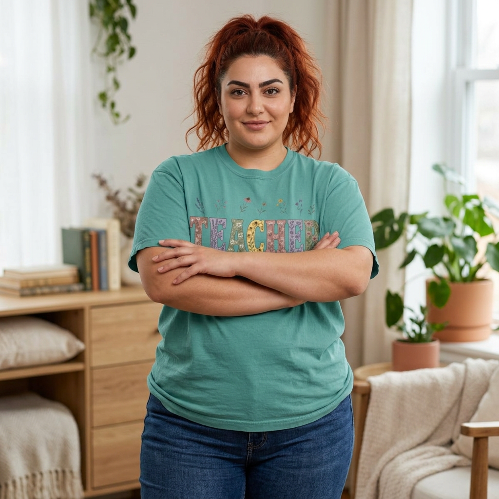 Teacher Floral Graphic T-Shirt | ‘TEACHER’ Vintage Garden Design