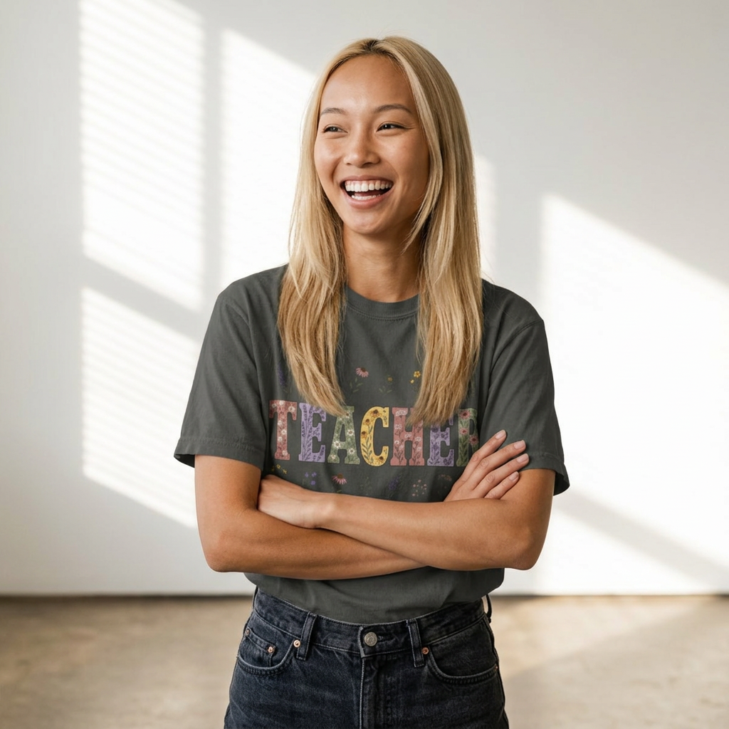 Teacher Floral Graphic T-Shirt | ‘TEACHER’ Vintage Garden Design