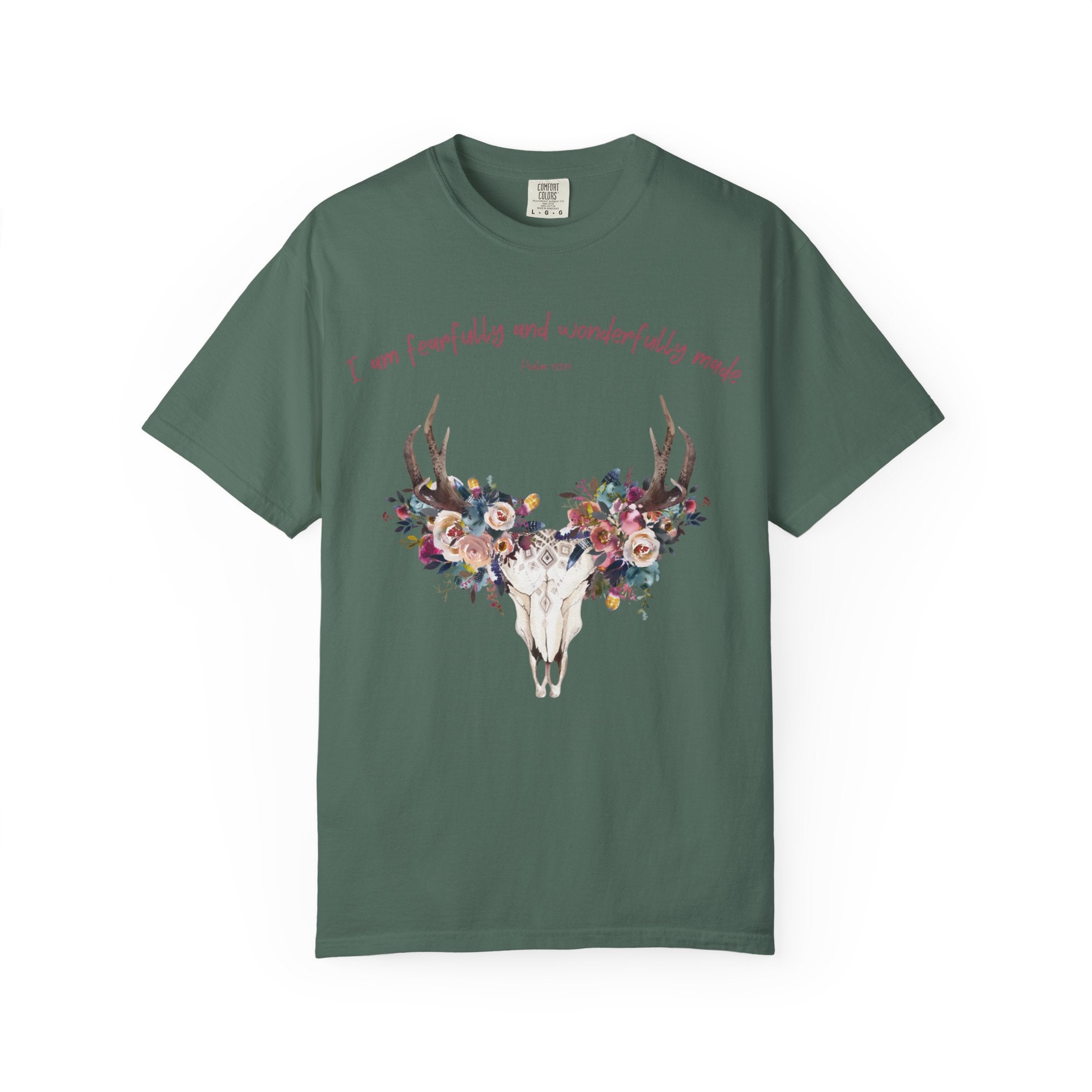Floral Deer Skull T-Shirt — "I am fearfully and wonderfully made" Christian Floral Tee