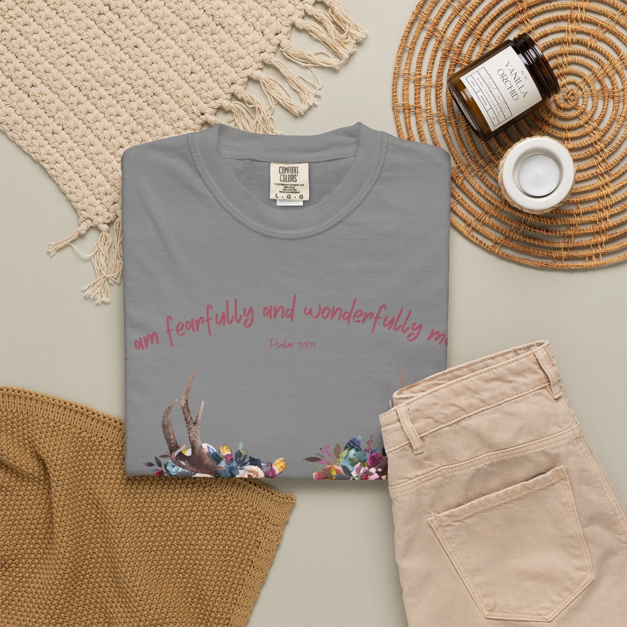 Floral Deer Skull T-Shirt — "I am fearfully and wonderfully made" Christian Floral Tee