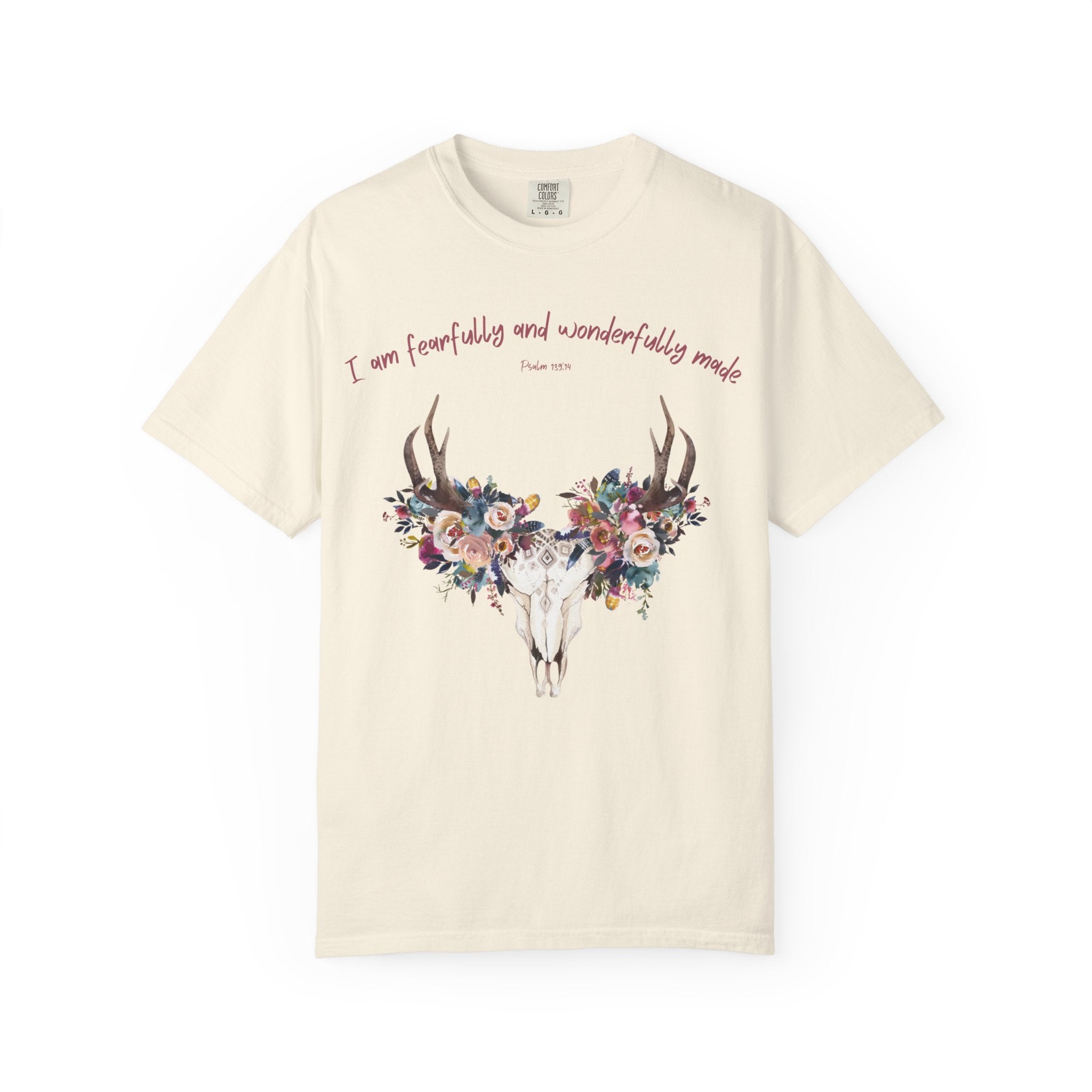 Floral Deer Skull T-Shirt — "I am fearfully and wonderfully made" Christian Floral Tee
