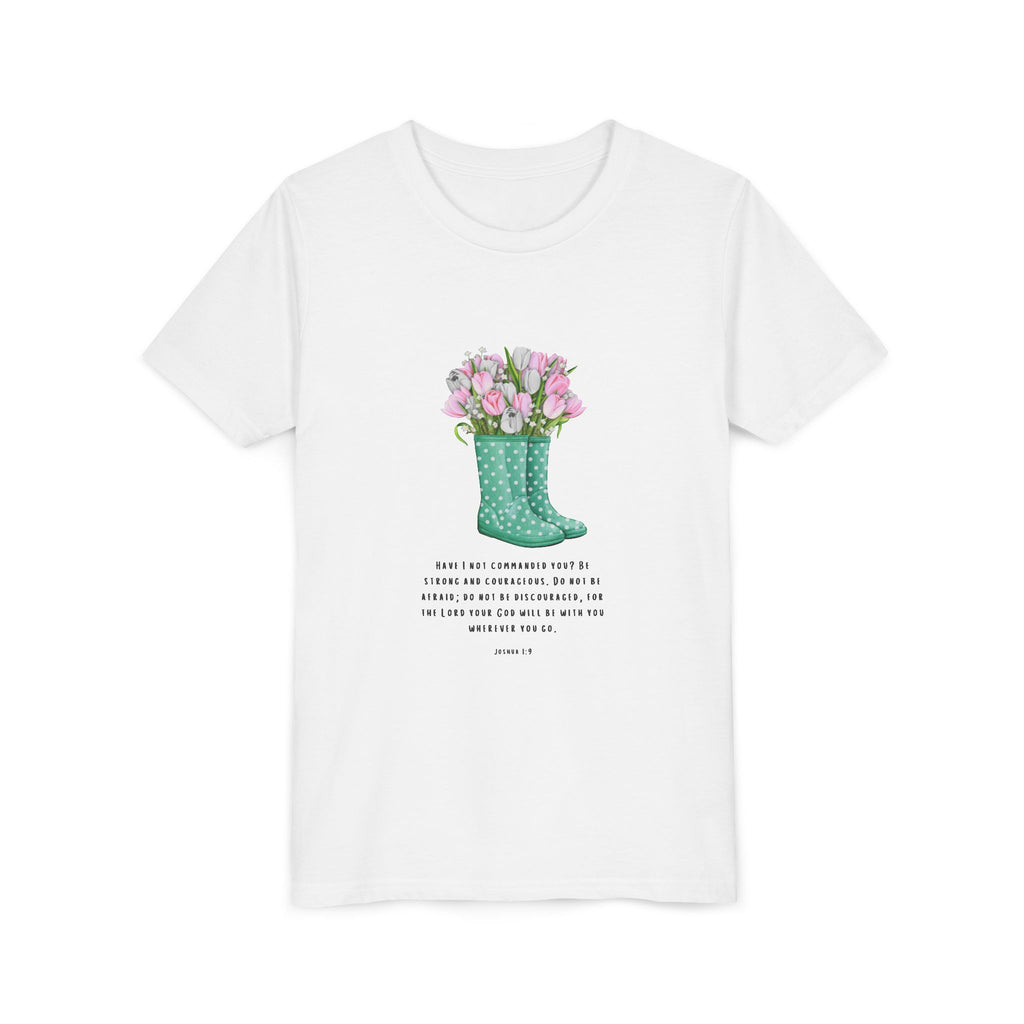 Rain Boot Tulip Youth Tee | Joshua 1:9 Floral Tee | Spring Easter Gift
