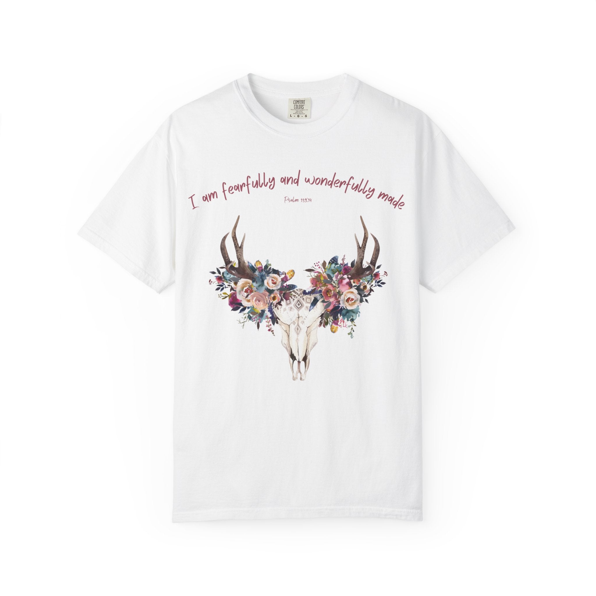 Floral Deer Skull T-Shirt — "I am fearfully and wonderfully made" Christian Floral Tee