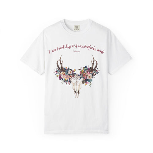 Floral Deer Skull T-Shirt — "I am fearfully and wonderfully made" Christian Floral Tee