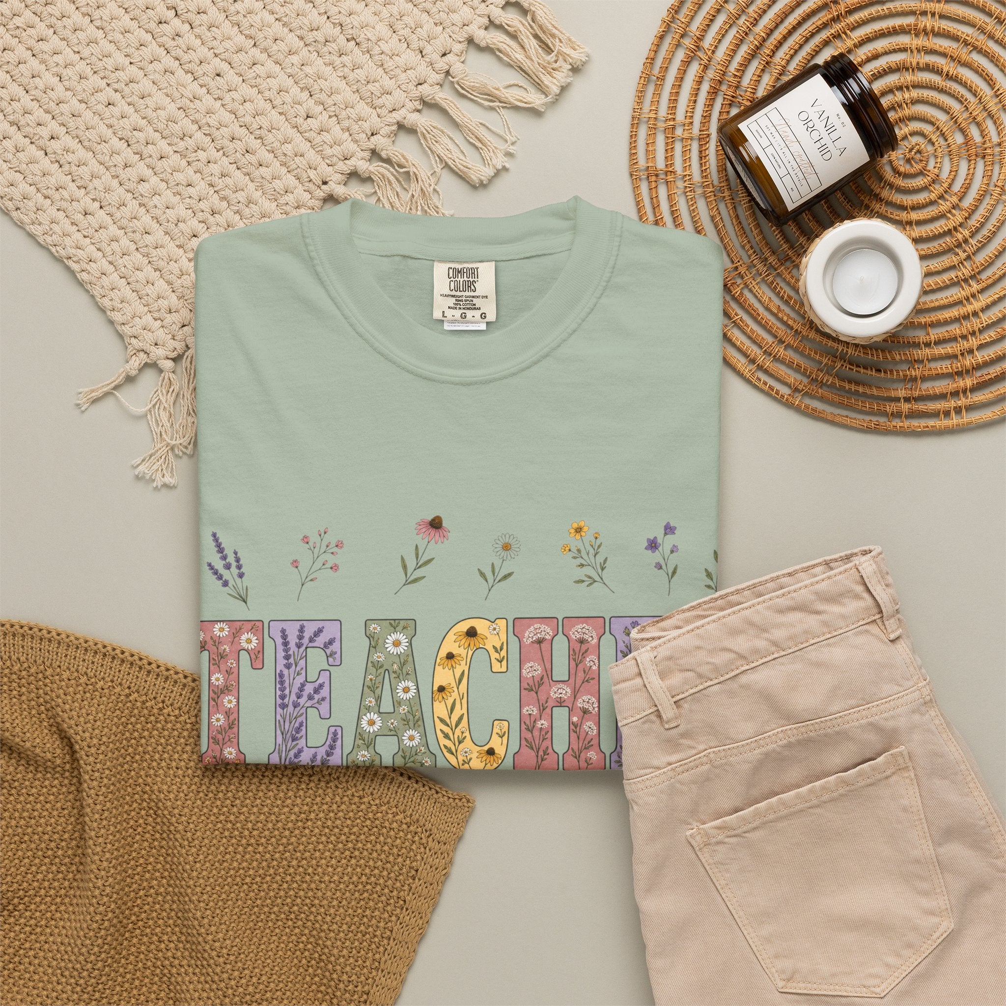 Teacher Floral Graphic T-Shirt | ‘TEACHER’ Vintage Garden Design