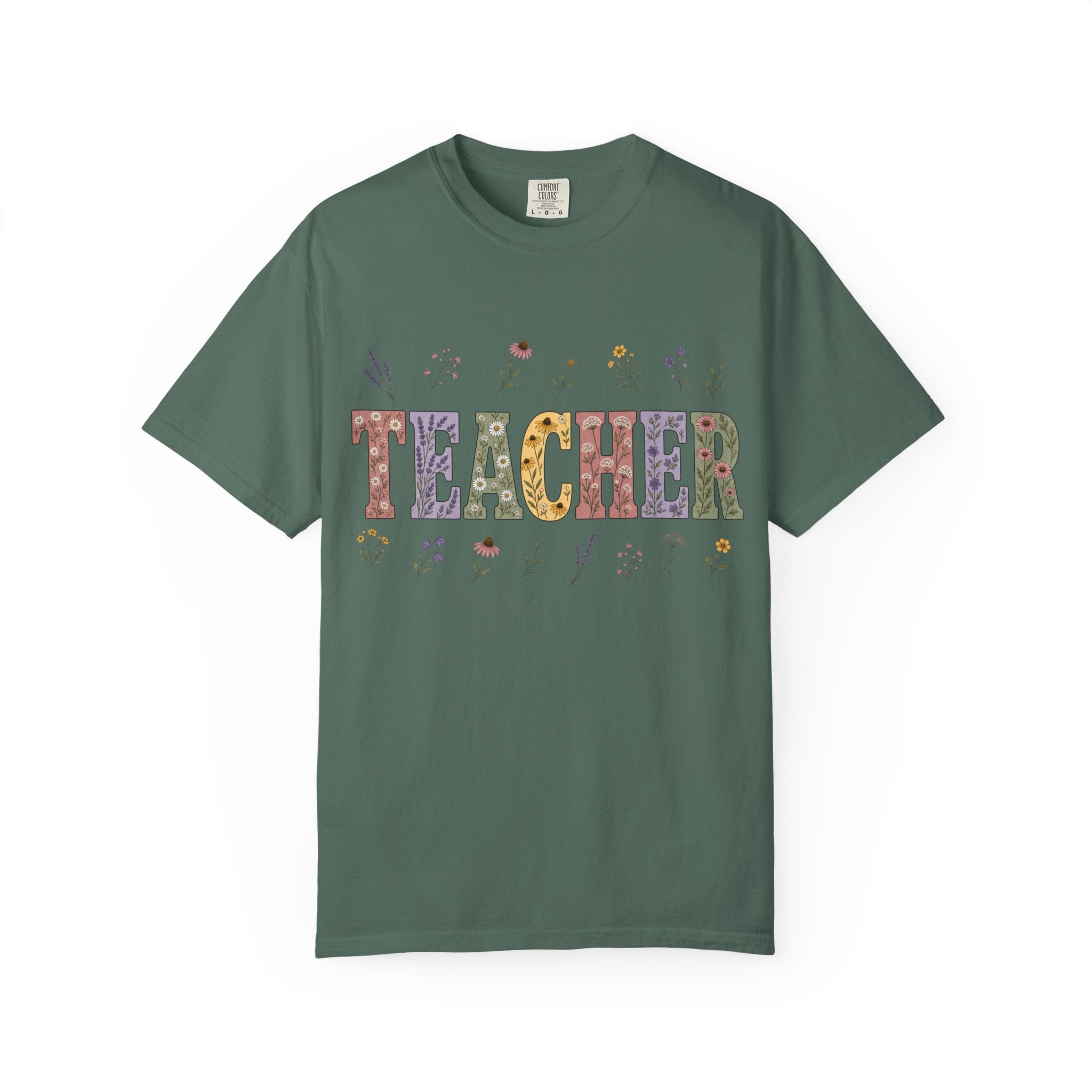 Teacher Floral Graphic T-Shirt | ‘TEACHER’ Vintage Garden Design