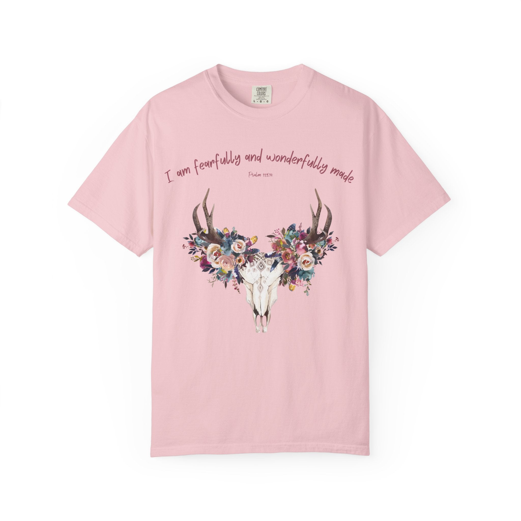 Floral Deer Skull T-Shirt — "I am fearfully and wonderfully made" Christian Floral Tee