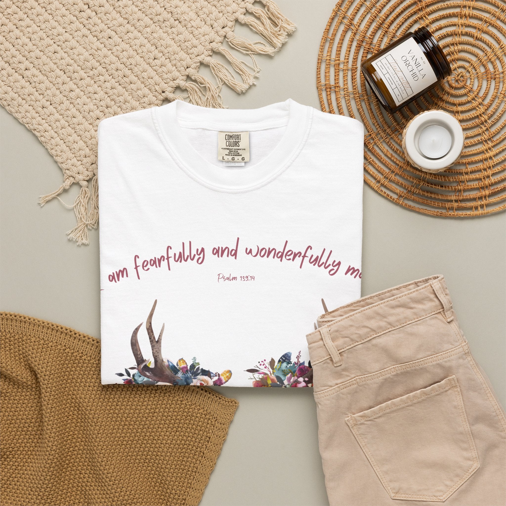 Floral Deer Skull T-Shirt — "I am fearfully and wonderfully made" Christian Floral Tee