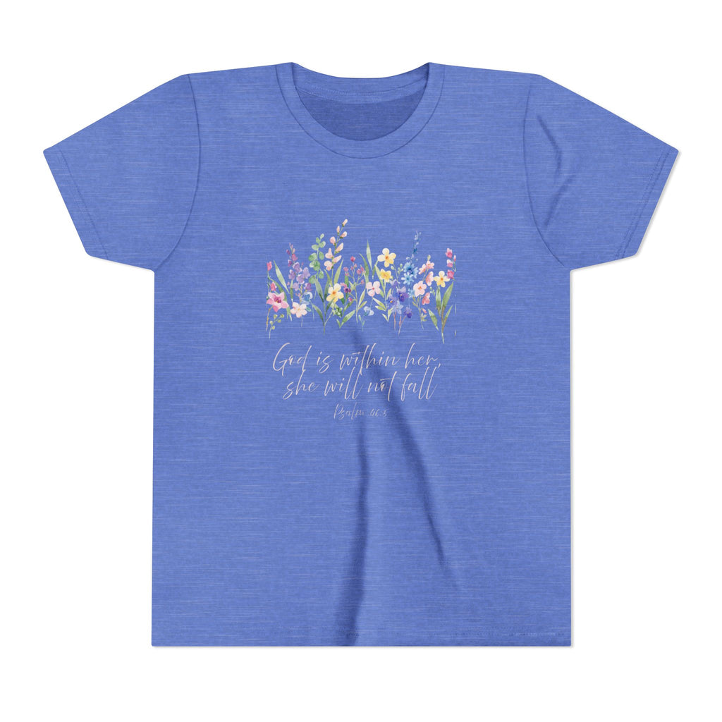Youth Floral Faith Tee — "God is within her, she will not fail"