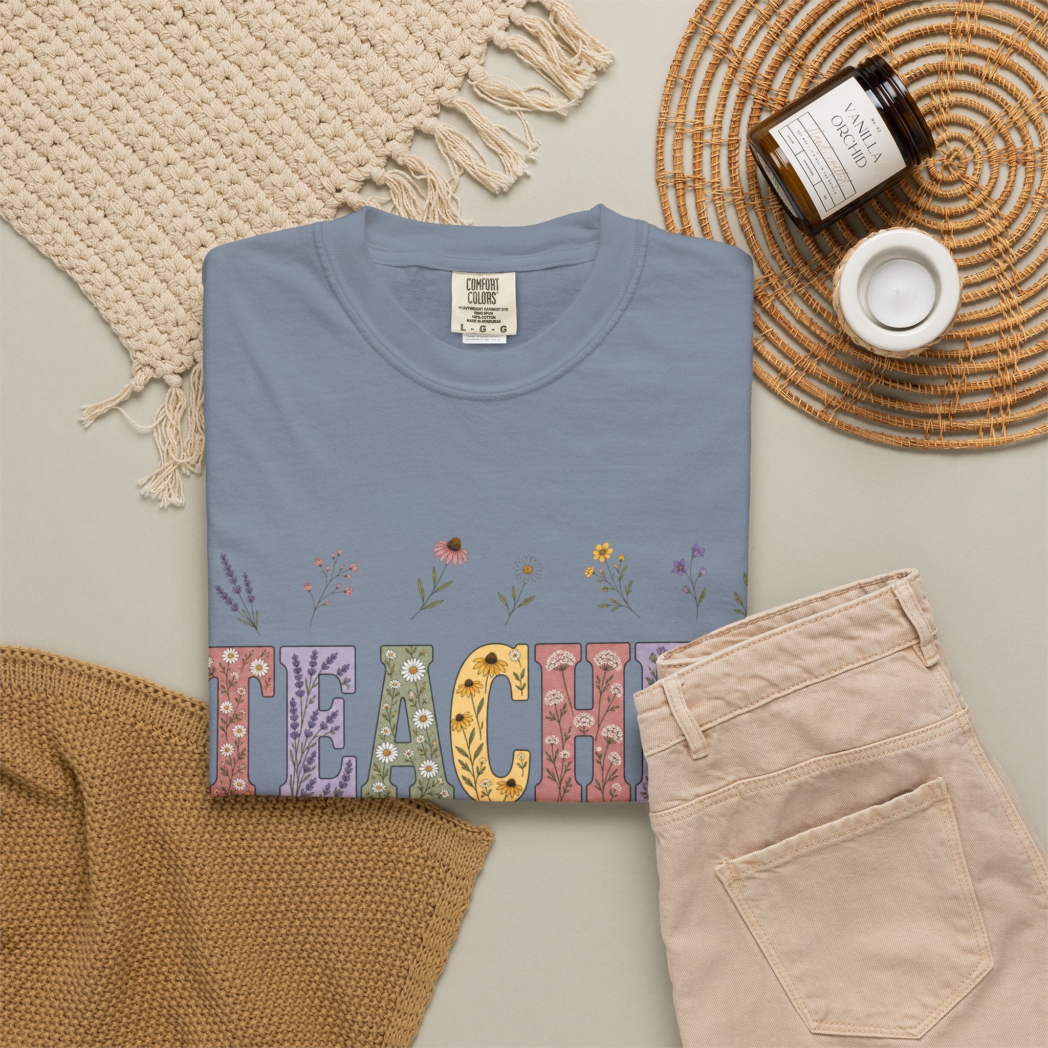 Teacher Floral Graphic T-Shirt | ‘TEACHER’ Vintage Garden Design