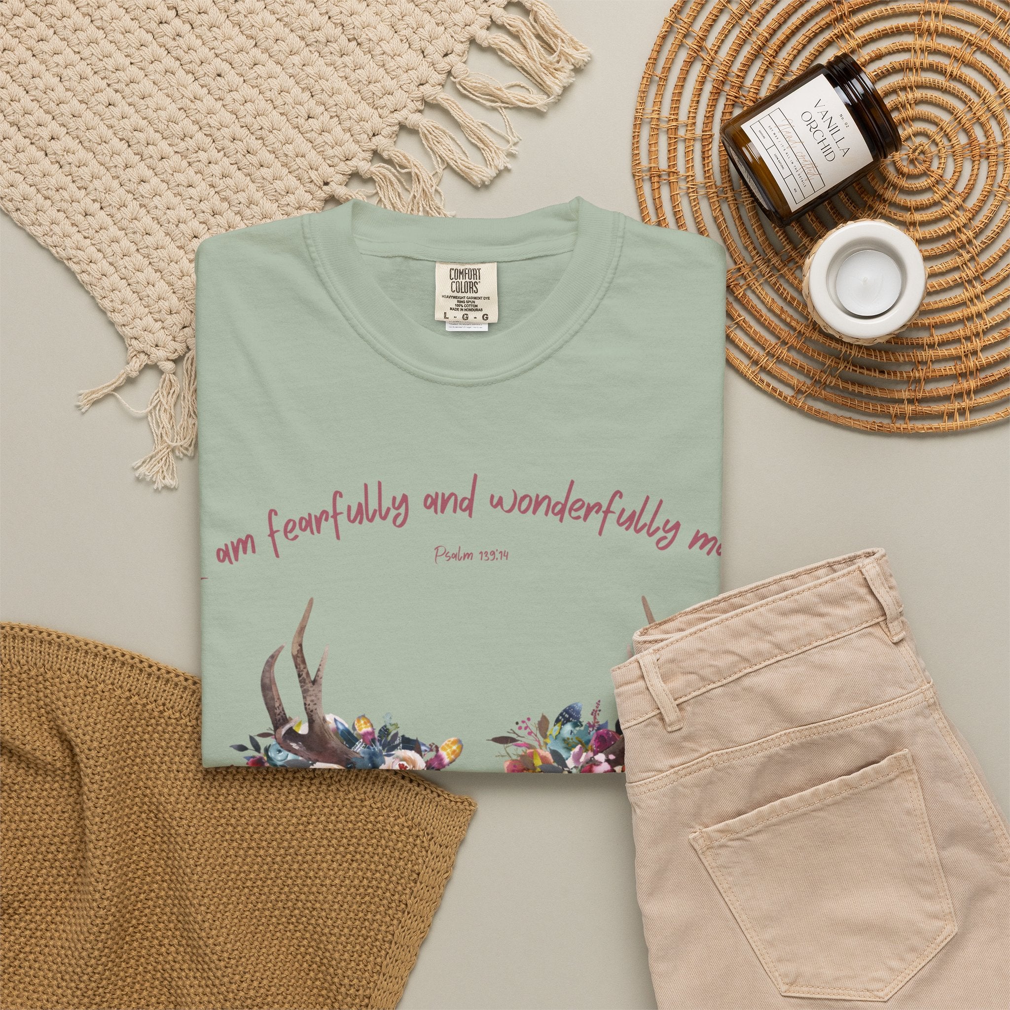 Floral Deer Skull T-Shirt — "I am fearfully and wonderfully made" Christian Floral Tee