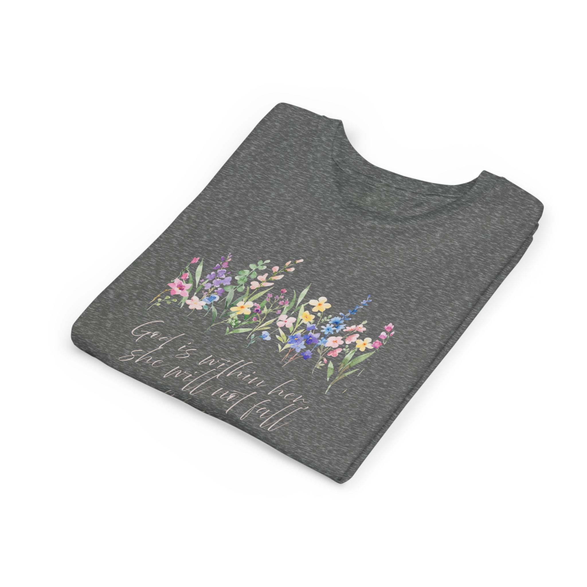 God Is Within Her Youth Tee | Floral Psalm 46:5 | Christian Girl Gift