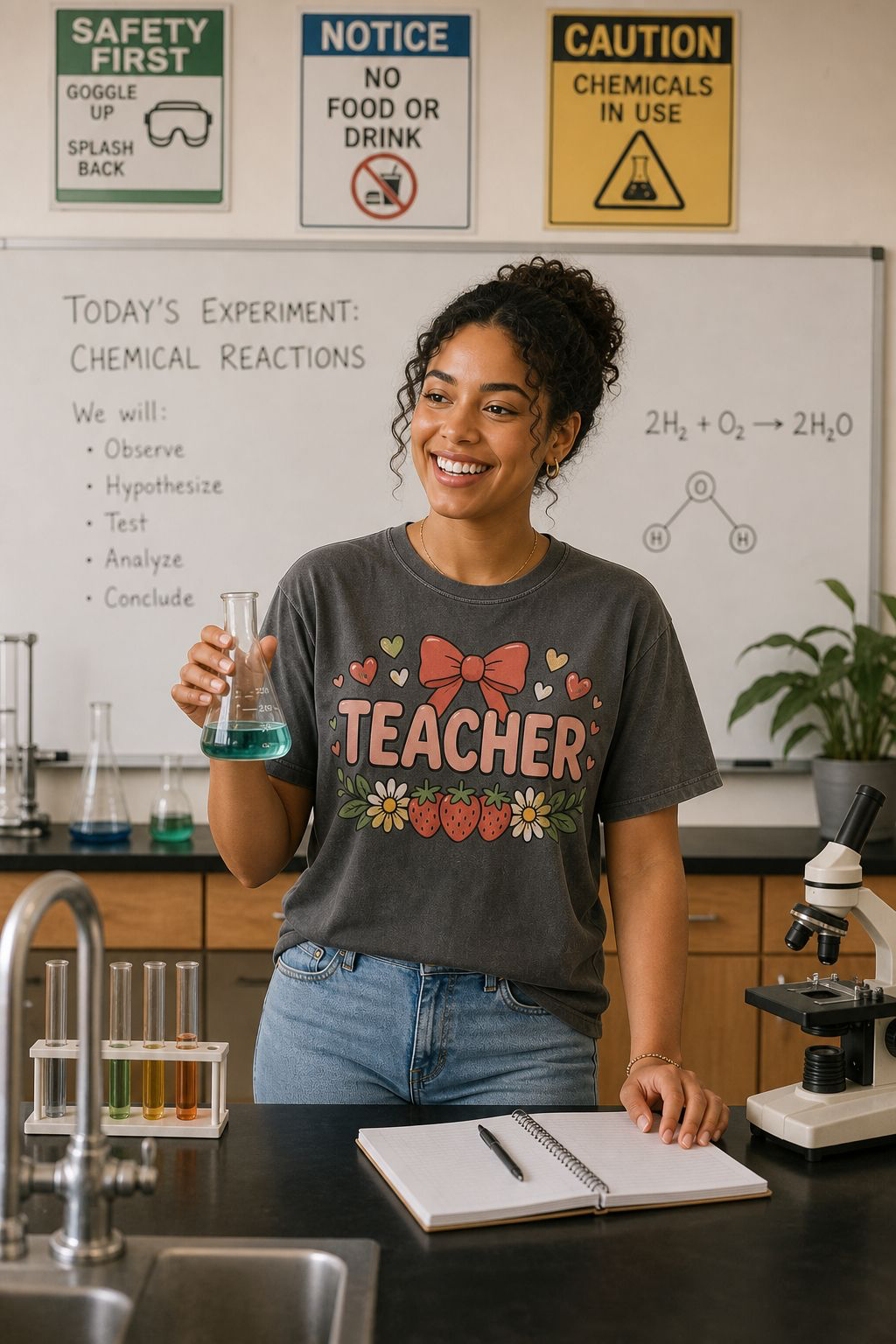 Teacher Floral Bow T-Shirt — Cute Strawberry & Hearts Teacher Appreciation Tee